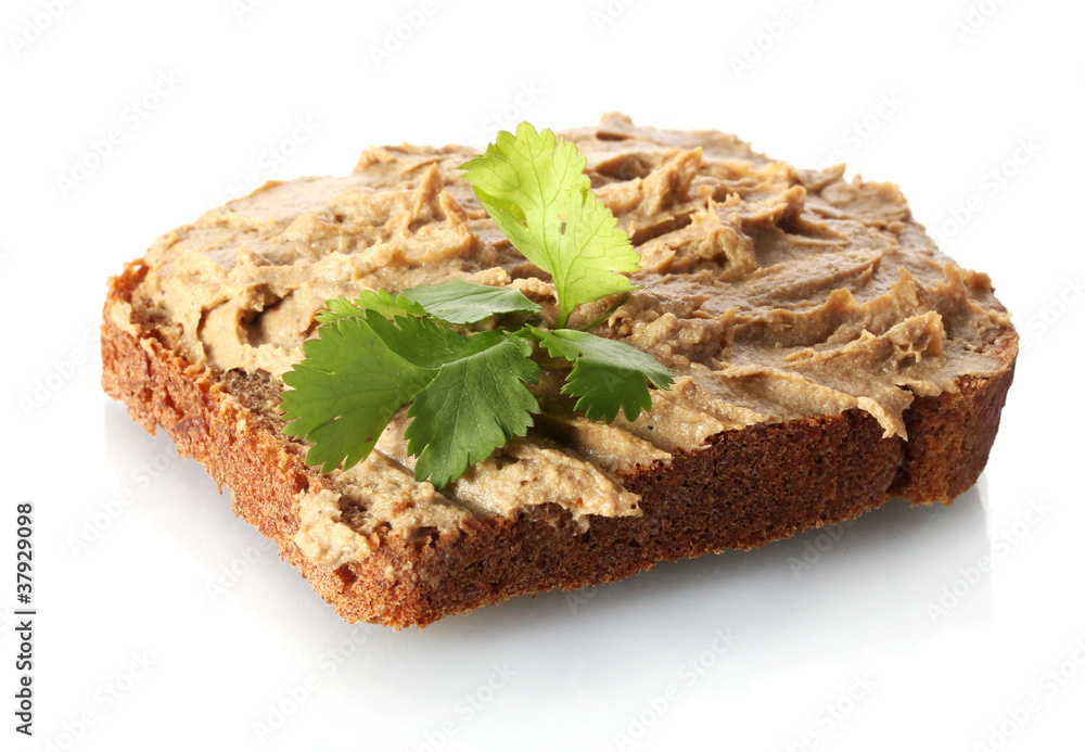 Fresh pate on bread isolated on white Fresh pate on bread isolated on white