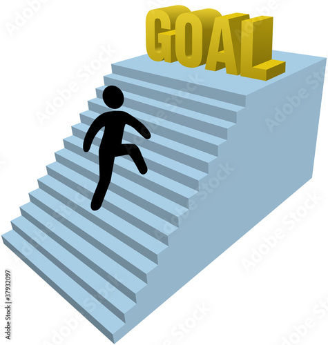 Stick figure person climb steps achieve goal