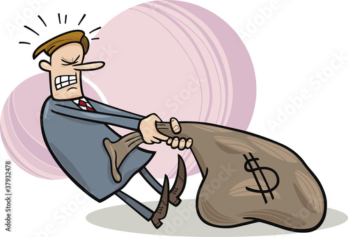 businessman draging sack of dollars