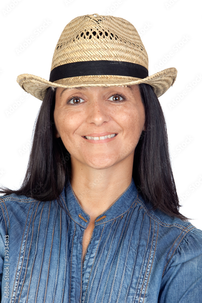 Adorable woman with straw hat Adorable woman with straw hat
