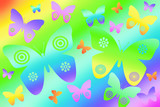 colorful butterflies on rainbow background