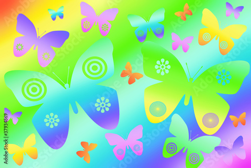 colorful butterflies on rainbow background