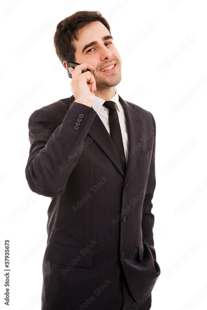 young business man talking on the phone, isolated on white young business man talking on the phone, isolated on white