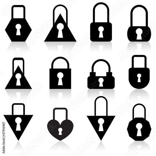 A set of metal locks of different shapes
