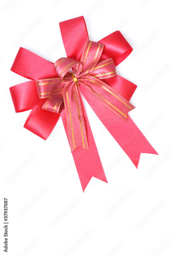 Red satin gift bow. Ribbon. Isolated on white Red satin gift bow. Ribbon. Isolated on white