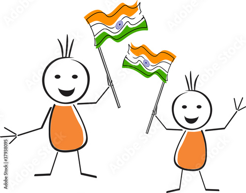 A card of republic day with two cute character holding the natio