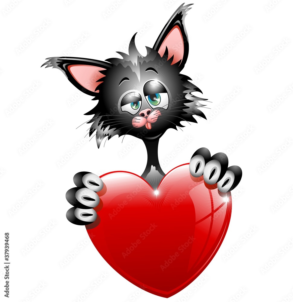 Gatto Innamorato S.Valentino-Cartoon Cat in Love-Vector Stock Vector |  Adobe Stock