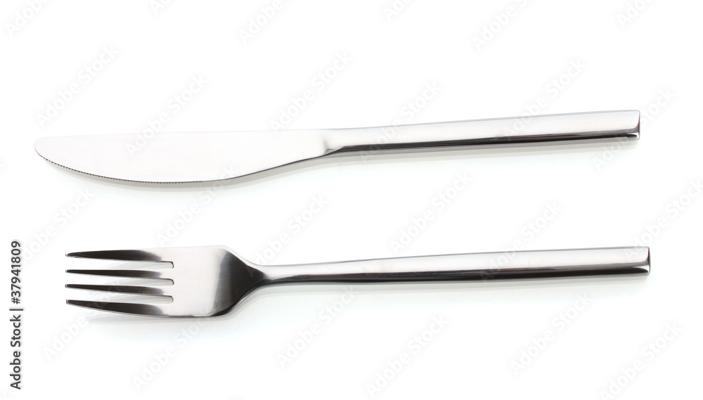 Silver fork and knife isolated on white Silver fork and knife isolated on white