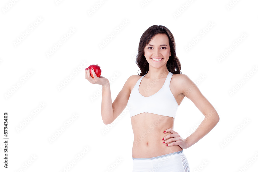 Yound fit girl holding red apple Yound fit girl holding red apple