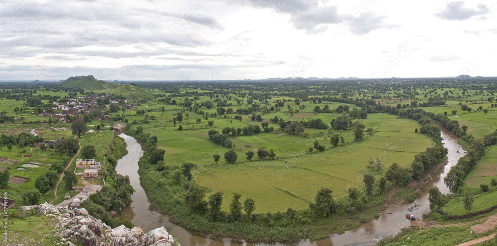 Panorama of Indian countryside near Khajuraho