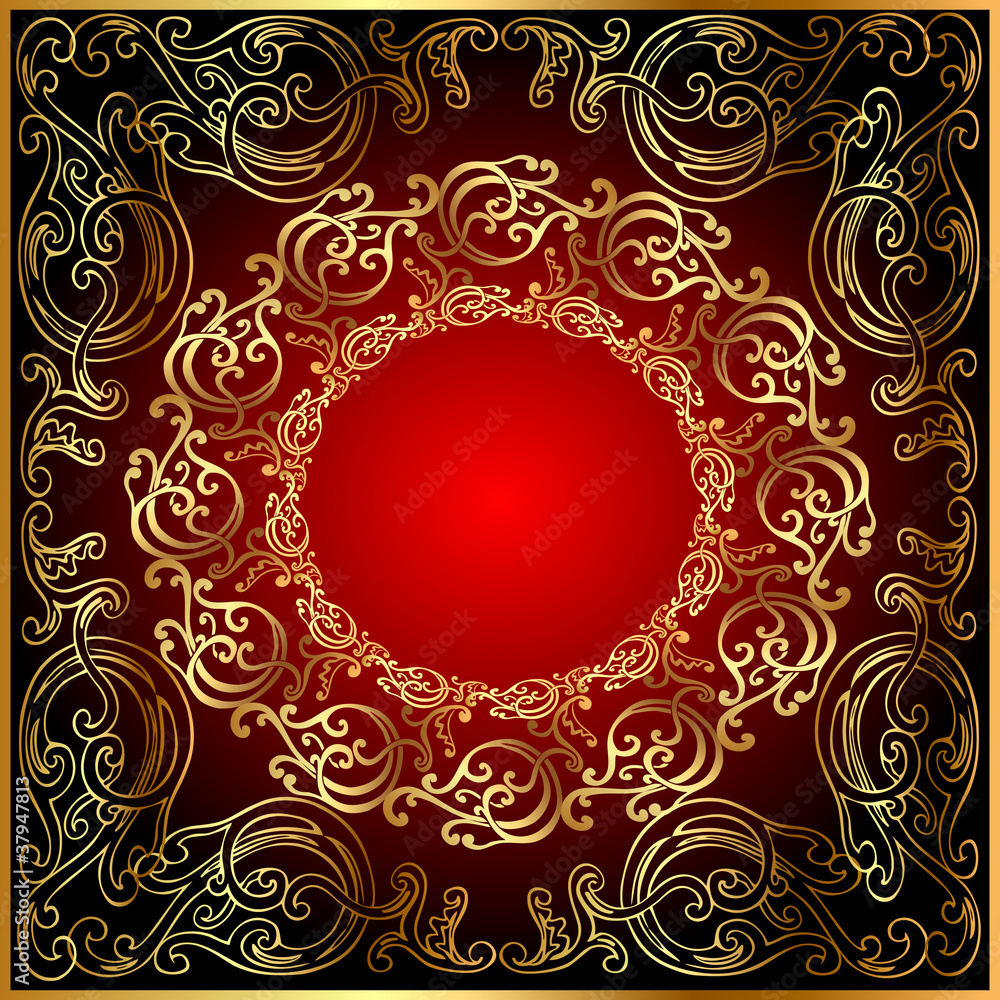 background with gold(en) ornament on red and black
