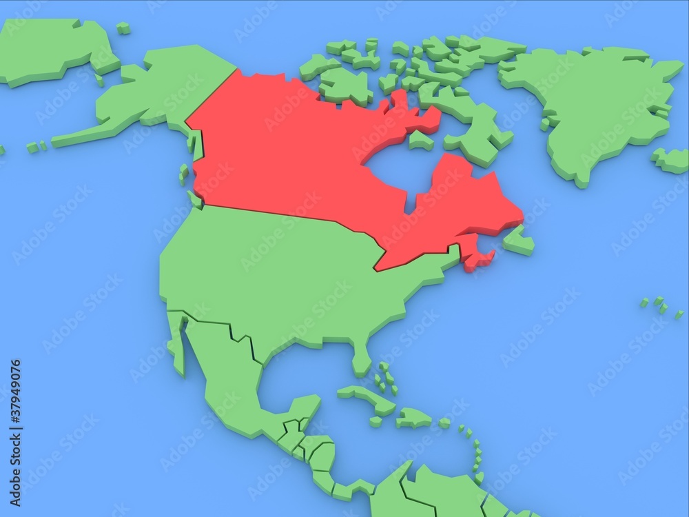 Three-dimensional map of Canada isolated. 3d