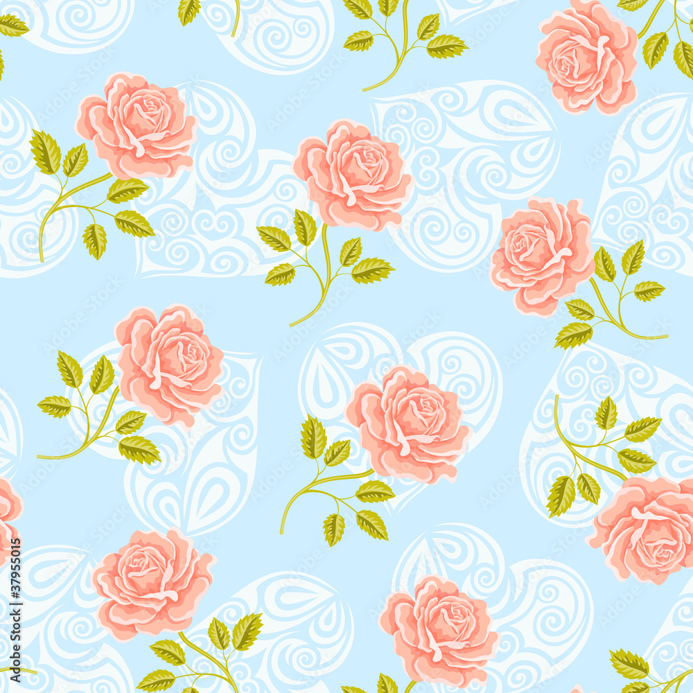 Seamless wallpaper pattern with roses, vector illustration Seamless wallpaper pattern with roses, vector illustration