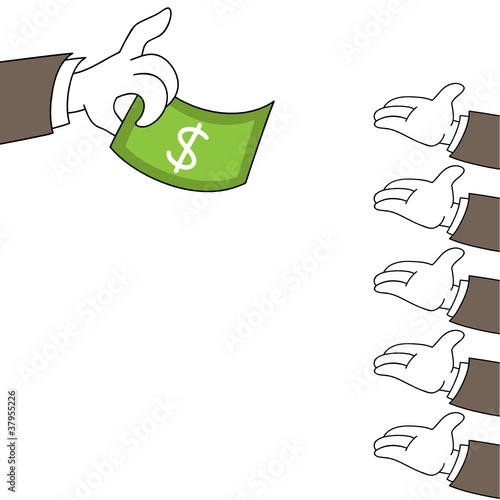 Hands, giving a dollar bill