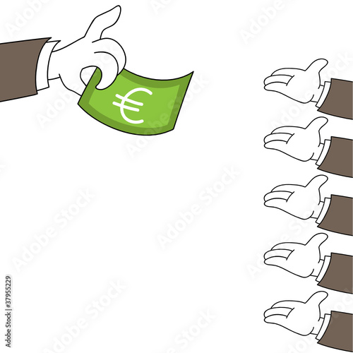 Hände, Euroscheine, Geld verteilen