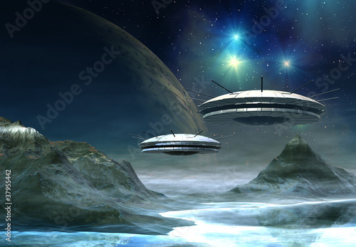 Alien World - Fantasy Planet with UFO's #37955442