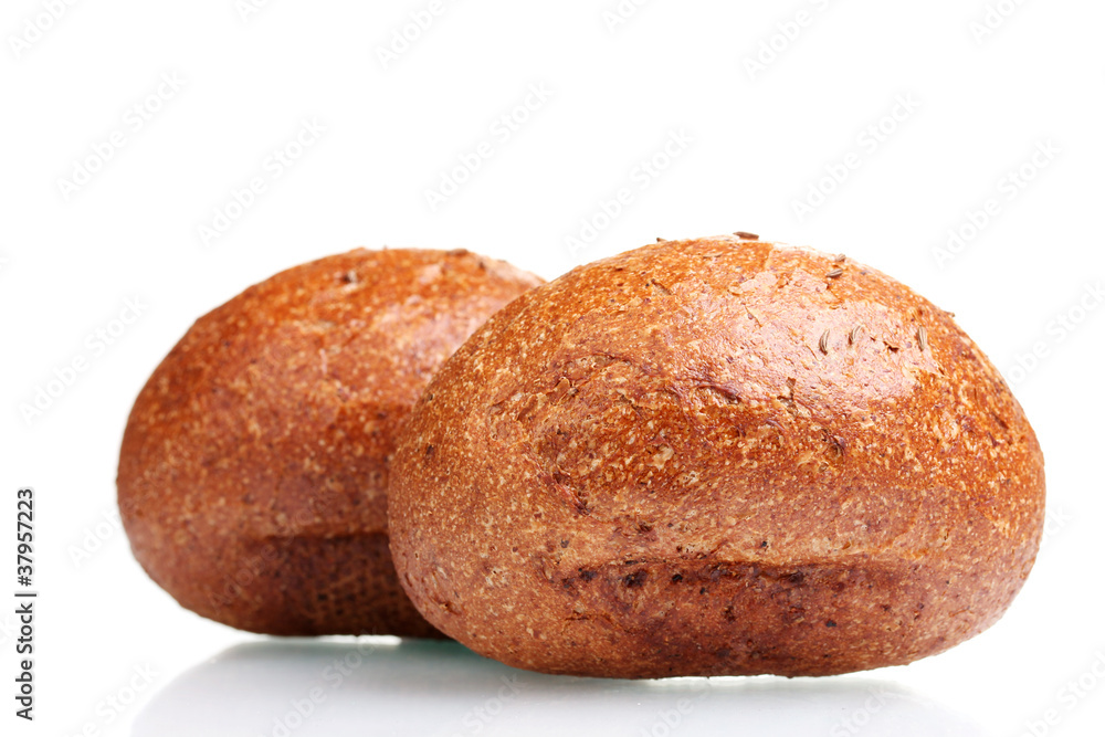 delicious rye buns isolated on white