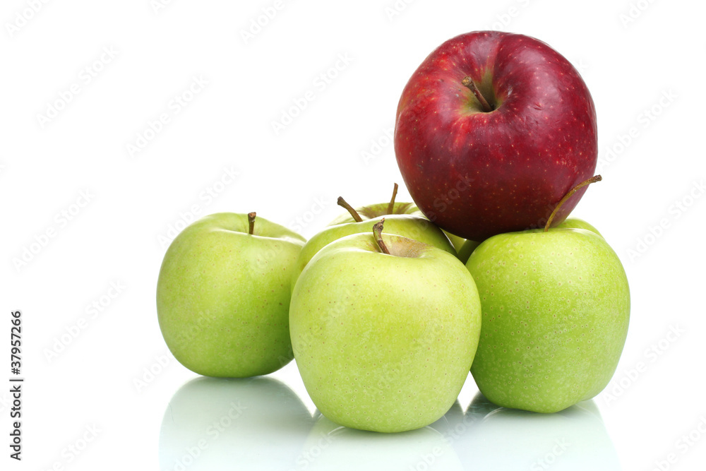 juicy green and red apples isolated on white juicy green and red apples isolated on white