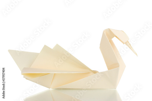 Fototapeta Naklejka Na Ścianę i Meble -  Origami paper swan isolated on white