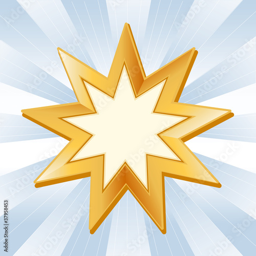 Baha'i Symbol, Gold nine pointed star, icon of the Baha'i faith.