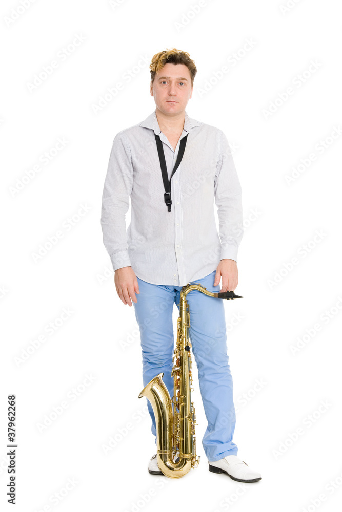 Fototapeta premium Young musician with saxophone