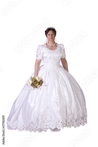 Hispanic Bride in white couture wedding dress