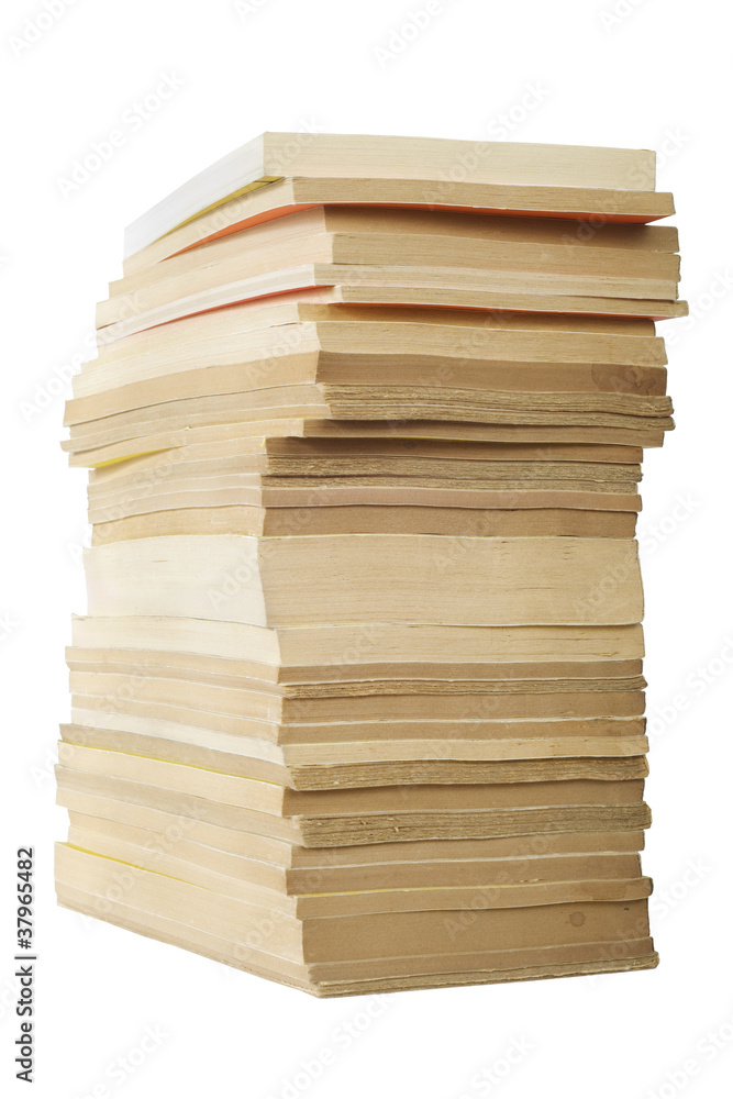 stack of used books, paperbacks, isolated on white background stack of used books, paperbacks, isolated on white background