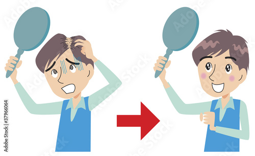 薄げで悩む男性