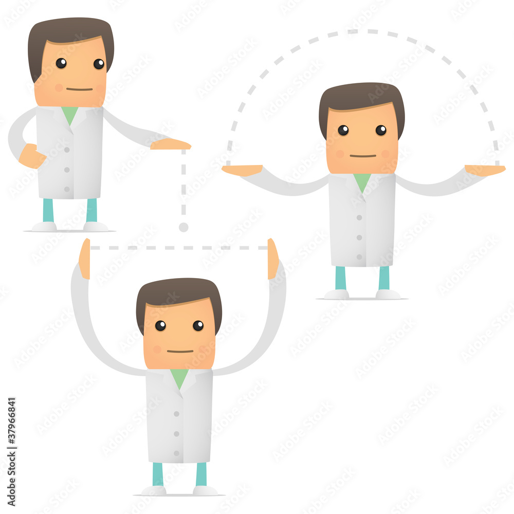 set of funny cartoon doctor