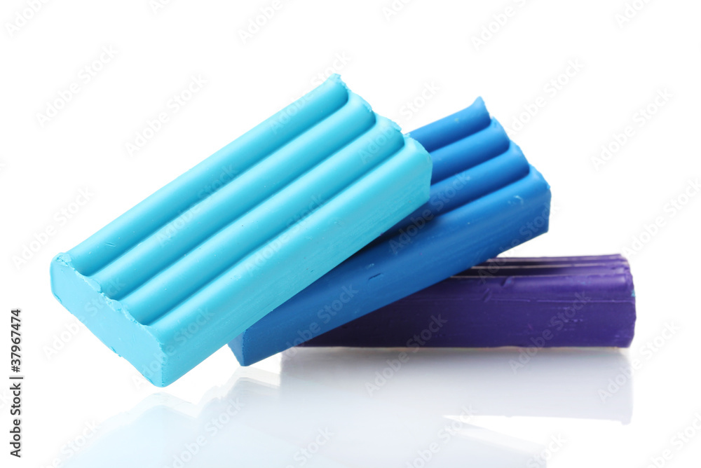 Children bright blue plasticine isolated on white Children bright blue plasticine isolated on white