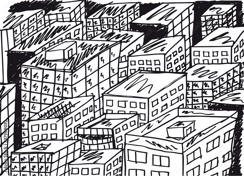 Sketch of abstract city. Vector illustration