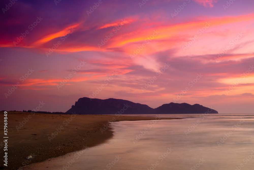 Colorful sky and the beach while sunset