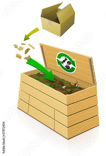 Composteur en bois : ajout de carton découpé