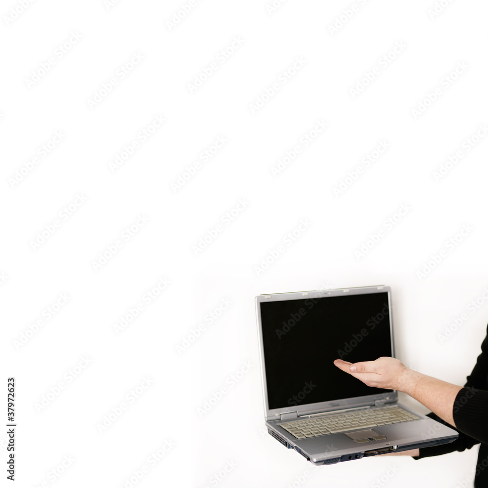Notebook mit Hand Notebook mit Hand