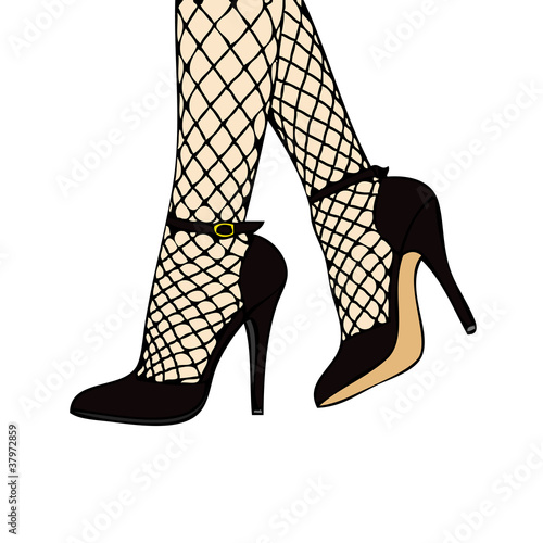 Black High Heels with fishnet stockings
