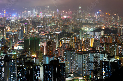 Hong Kong downtown with many building at night © leungchopan