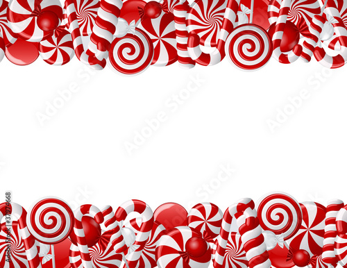 Frame made of red and white candies