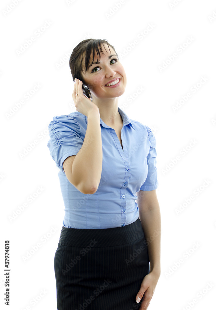 Business woman speaking on the phone, isolated on white Business woman speaking on the phone, isolated on white