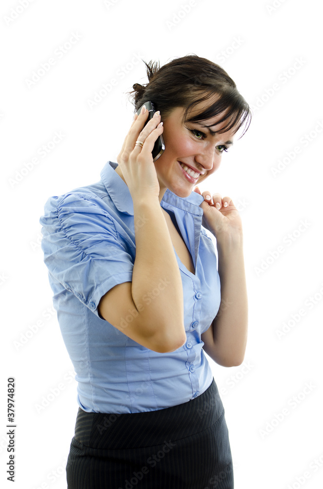 Business woman speaking on the phone, isolated on white Business woman speaking on the phone, isolated on white