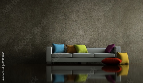 Wohndesign - Sofa vor Steinwand