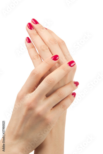 Beautiful Female Hands red manicure shellac concept