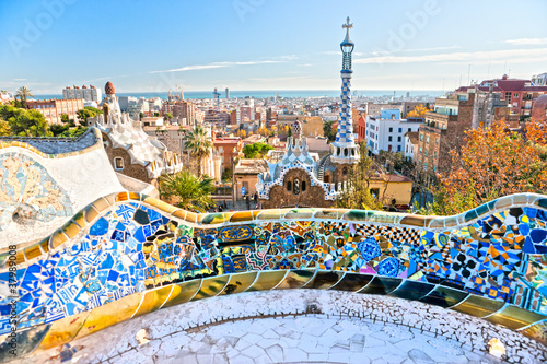 Obraz na plátne Park Guell in Barcelona, Spain.