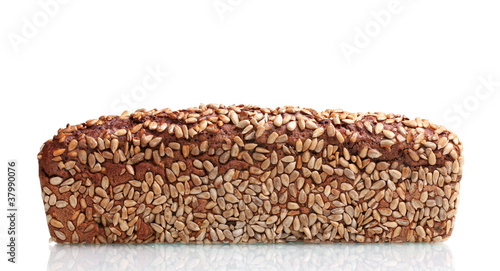 delicious rye bread with sunflower seeds isolated on white