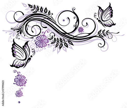 Fototapeta Ranke, flora, Blumen, Blüten, Schmetterling, lila, violett