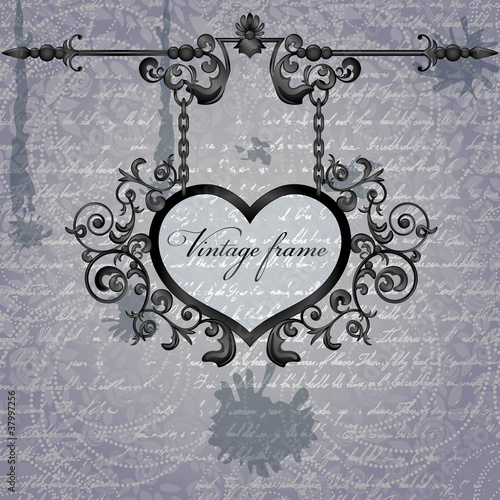 Vector retro background with wrought heart signboard