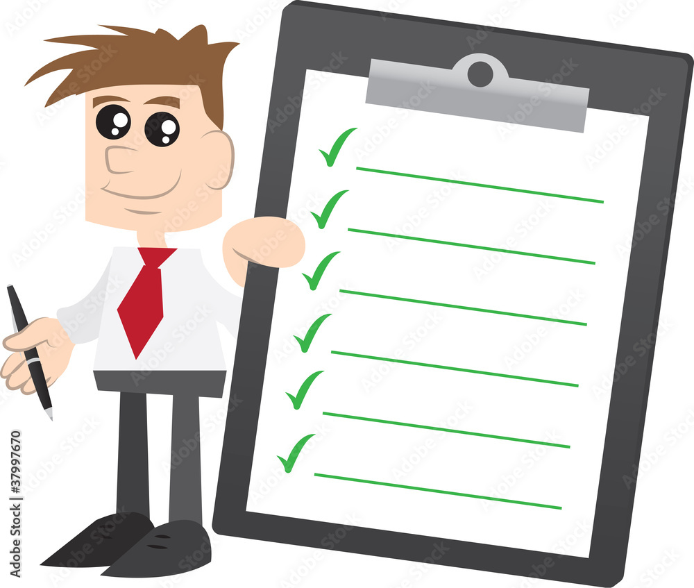 Businessman holding Clipboard with Check Marks Businessman holding Clipboard with Check Marks
