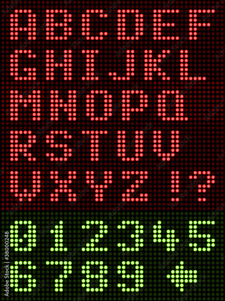 Alphanumeric Alphabet Font LED Display On Black Alphanumeric Alphabet Font LED Display On Black