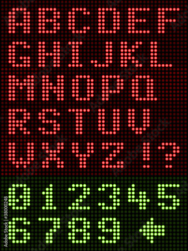 Alphanumeric Alphabet Font LED Display On Black