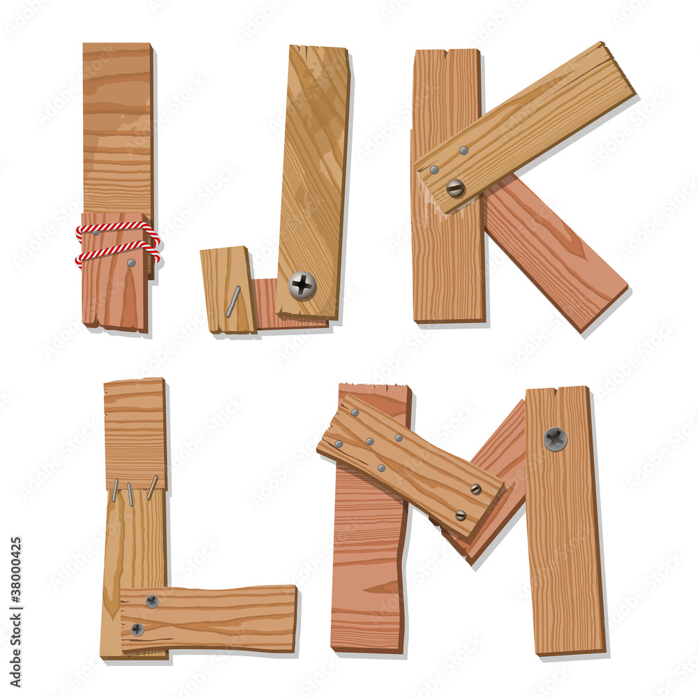 Rustic Wooden Font Alphabet Letters I J K L M Stock Vector | Adobe Stock