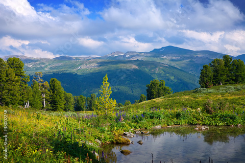 Landscape with mountains lake photo